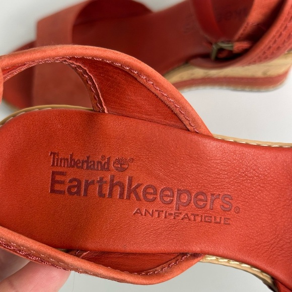 Timberland Earthkeepers Maeslin Red Leather Ankle Strap Platform Sandals Sz US 7 - Picture 5 of 8